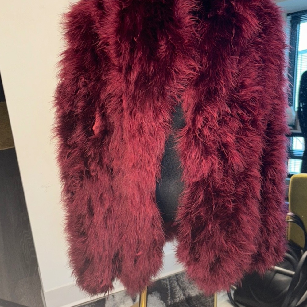 Haute Hippie Collared Burgundy Faux Fur Jacket Size M